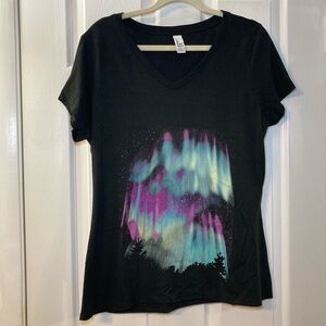 Aurora Borealis Graphic Women's Black T-Shirt Size XL